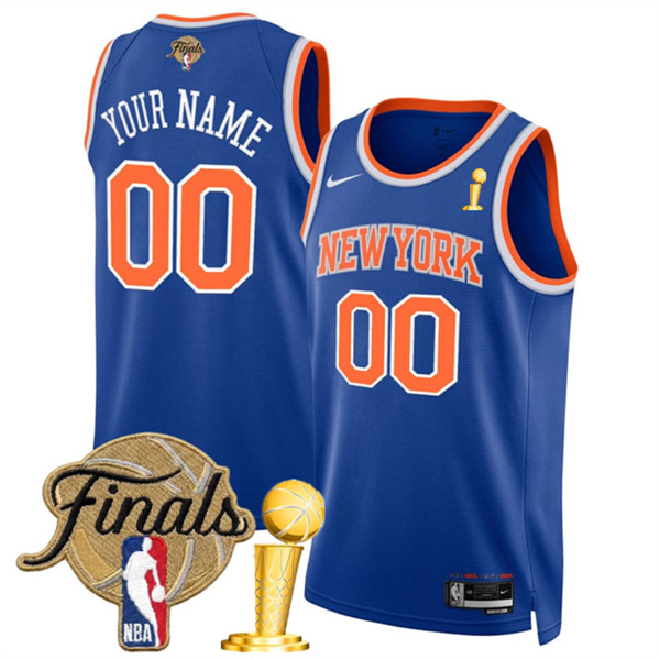 Men's New Yok Knicks Active Player Custom Blue 2026 Finals Patch And Finals Champions Patch Icon Edition Stitched Basketball Jersey