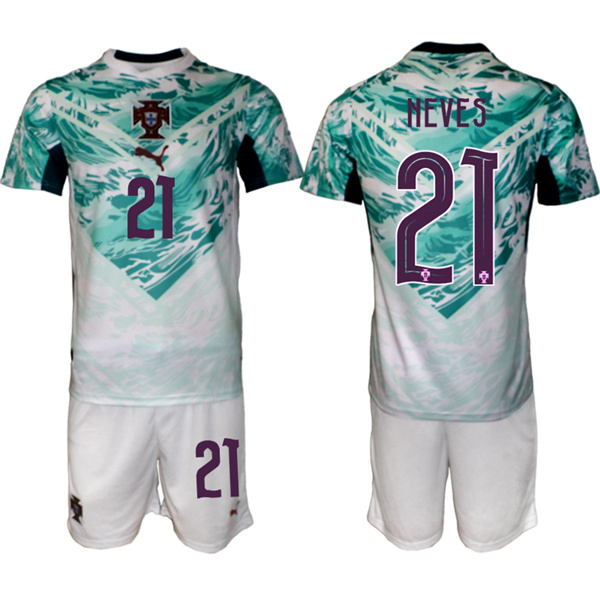 Men's Portugal Team #21 Rúben Neves Green 2026 World Cup Away Soccer Jersey Suit