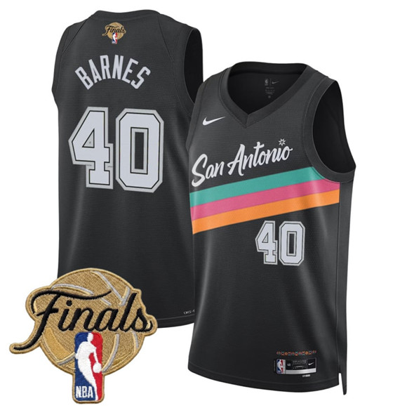 Men's San Antonio Spurs #40 Harrison Barnes Black 2026 Finals Patch City Edition Stitched Basketball Jersey