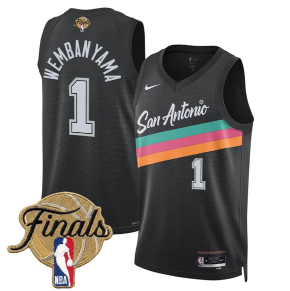 Men's San Antonio Spurs #1 Victor Wembanyama Black 2026 Finals Patch City Edition Stitched Basketball Jersey