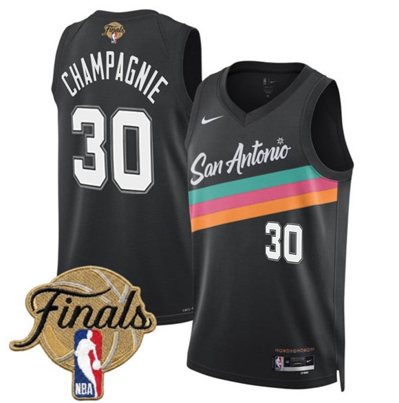 Men's San Antonio Spurs #30 Julian Champagnie Black 2026 Finals Patch City Edition Stitched Basketball Jersey