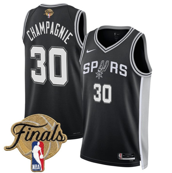 Men's San Antonio Spurs #30 Julian Champagnie Black 2026 Finals Patch Icon Edition Stitched Basketball Jersey