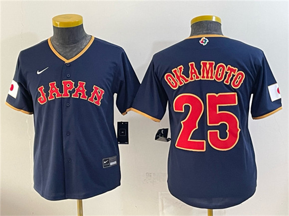 Youth USA Baseball #25 Kazuma Okamoto Navy 2026 World Baseball Classic Road Stadium Stitched Baseball Jersey