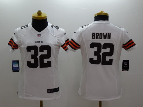 Nike Cleveland Browns #32 Jim Brown White Limited Womens Jersey